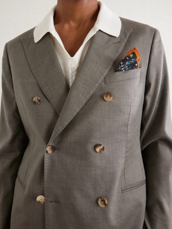 Double-Breasted Wool and Linen-Blend Suit Jacket - E2 Double-Breasted Wool and Linen-Blend Suit Jacket - E2
