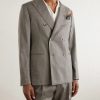 Double-Breasted Wool and Linen-Blend Suit Jacket - FR Double-Breasted Wool and Linen-Blend Suit Jacket - FR