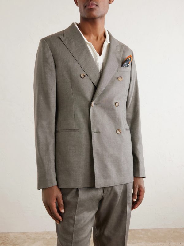 Double-Breasted Wool and Linen-Blend Suit Jacket - FR Double-Breasted Wool and Linen-Blend Suit Jacket - FR