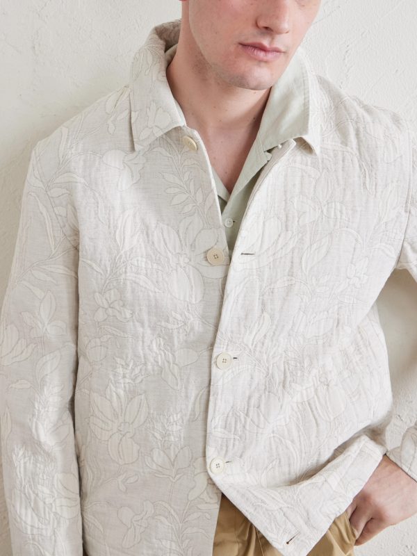 Cotton and Linen-Blend Jacquard Blouson Jacket - E1