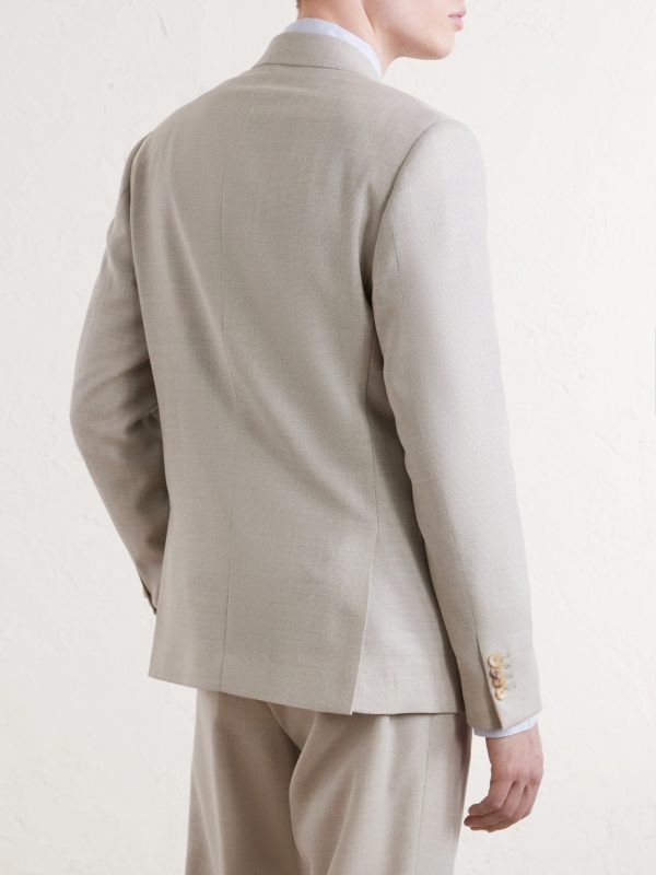Double-Breasted Wool-Hopsack Suit Jacket - BK