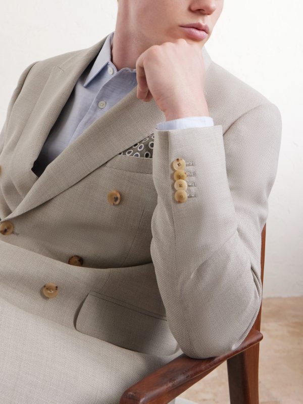 Double-Breasted Wool-Hopsack Suit Jacket - CU