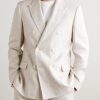 Double-Breasted Houndstooth Linen Suit Jacket - FR Double-Breasted Houndstooth Linen Suit Jacket - FR