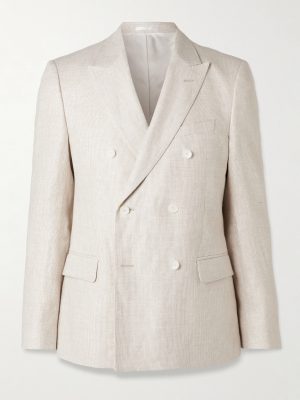 Double-Breasted Houndstooth Linen Suit Jacket Double-Breasted Houndstooth Linen Suit Jacket