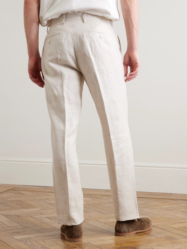 Straight-Leg Houndstooth Linen Trousers - BK