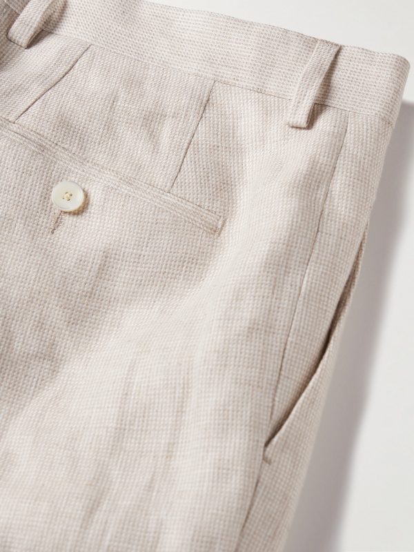 Straight-Leg Houndstooth Linen Trousers - CU