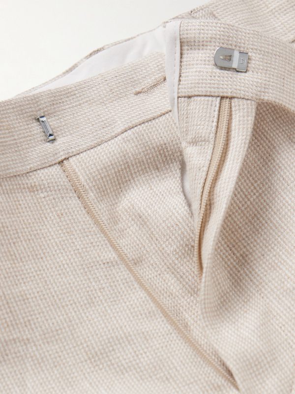 Straight-Leg Houndstooth Linen Trousers - E1