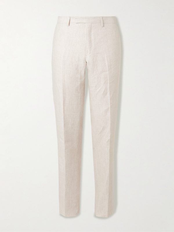 Straight-Leg Houndstooth Linen Trousers