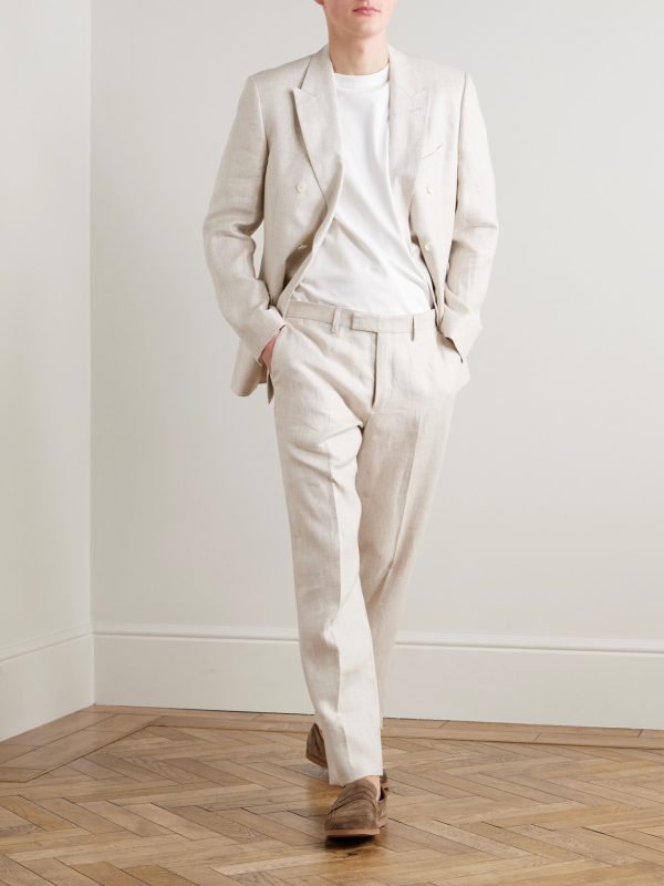 Straight-Leg Houndstooth Linen Trousers - OU