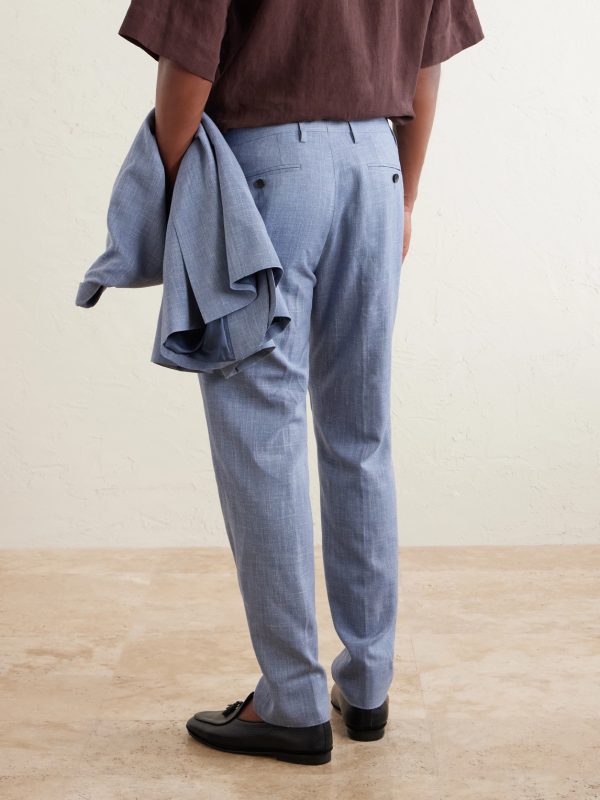 Straight-Leg Pleated Wool, Silk and Linen-Blend Suit Trousers - BK Straight-Leg Pleated Wool, Silk and Linen-Blend Suit Trousers - BK