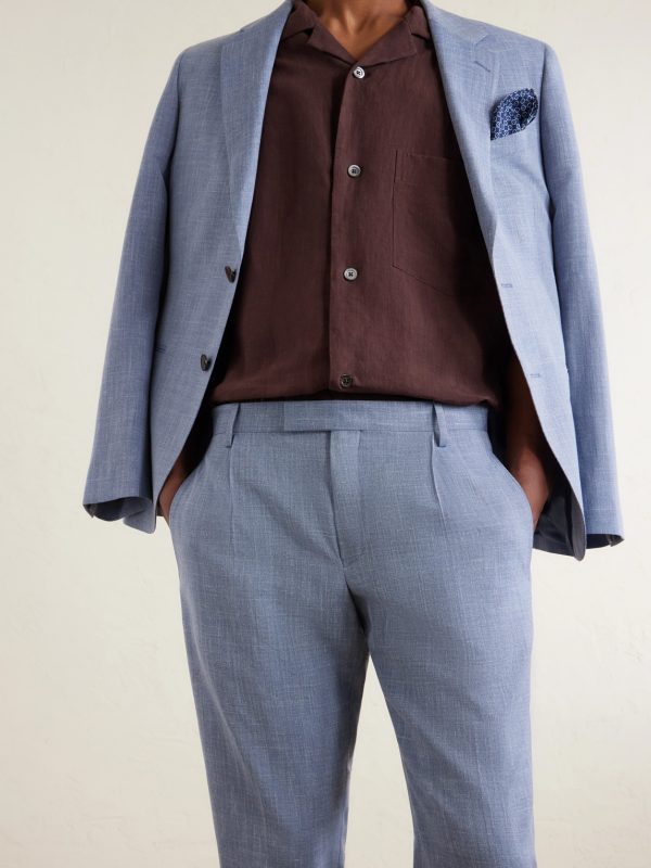 Straight-Leg Pleated Wool, Silk and Linen-Blend Suit Trousers - CU Straight-Leg Pleated Wool, Silk and Linen-Blend Suit Trousers - CU