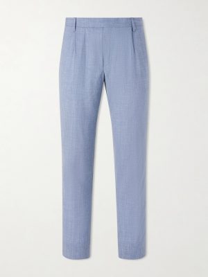Straight-Leg Pleated Wool, Silk and Linen-Blend Suit Trousers