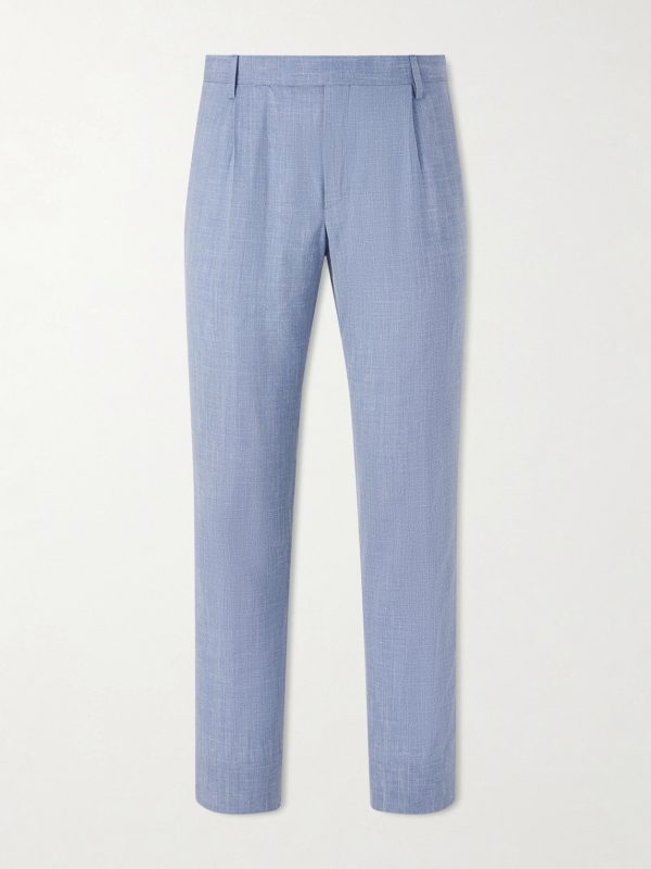 Straight-Leg Pleated Wool, Silk and Linen-Blend Suit Trousers Straight-Leg Pleated Wool, Silk and Linen-Blend Suit Trousers