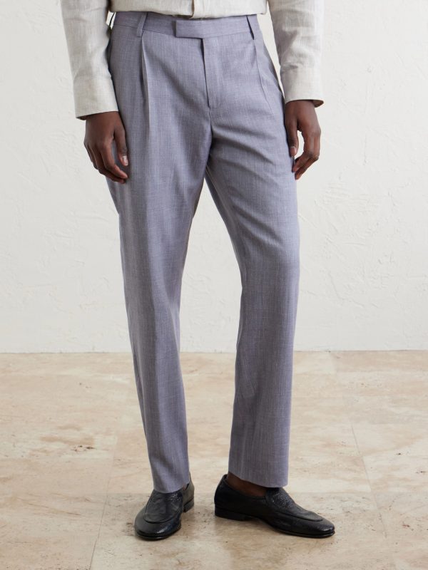 Straight-Leg Pleated Wool, Silk and Linen-Blend Suit Trousers - FR
