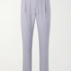 Straight-Leg Pleated Wool, Silk and Linen-Blend Suit Trousers
