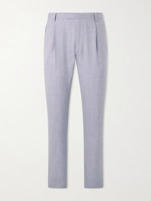 Straight-Leg Pleated Wool, Silk and Linen-Blend Suit Trousers