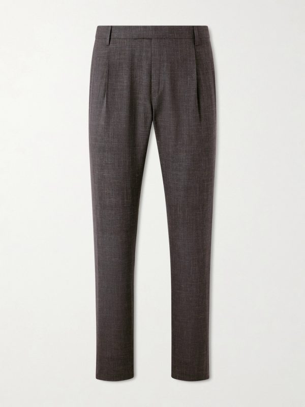 Straight-Leg Pleated Wool, Silk and Linen-Blend Suit Trousers Straight-Leg Pleated Wool, Silk and Linen-Blend Suit Trousers