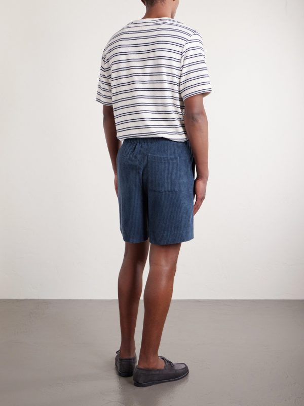 Straight-Leg Waffle-Knit Cotton-Terry Shorts - BK Straight-Leg Waffle-Knit Cotton-Terry Shorts - BK
