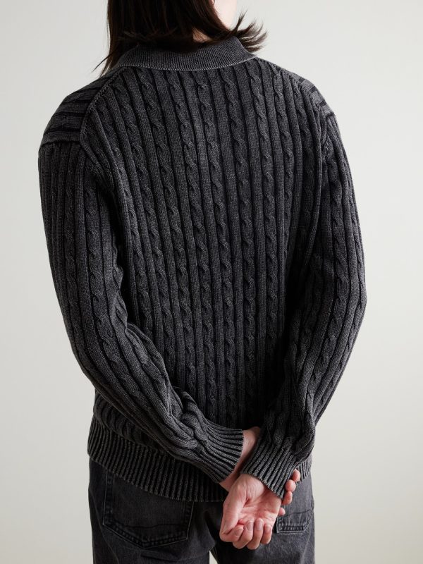 Cable-Knit Cotton Polo Shirt - BK