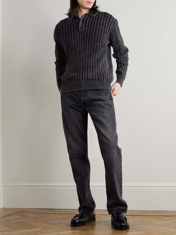 Cable-Knit Cotton Polo Shirt - OU