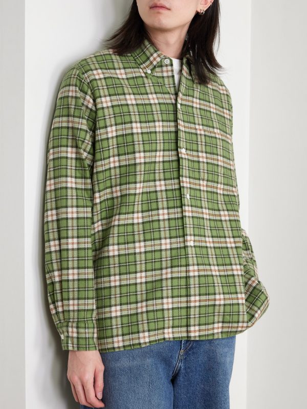 Button-Down Collar Checked Cotton-Dobby Shirt - FR