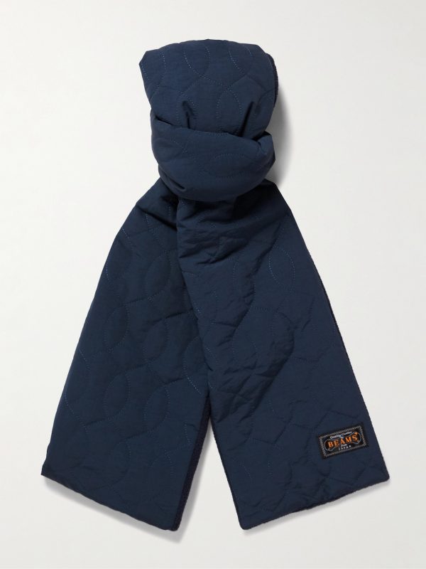 Muffler Boa Logo-Appliquéd Padded Plush-Trimmed Quilted Shell Scarf Muffler Boa Logo-Appliquéd Padded Plush-Trimmed Quilted Shell Scarf