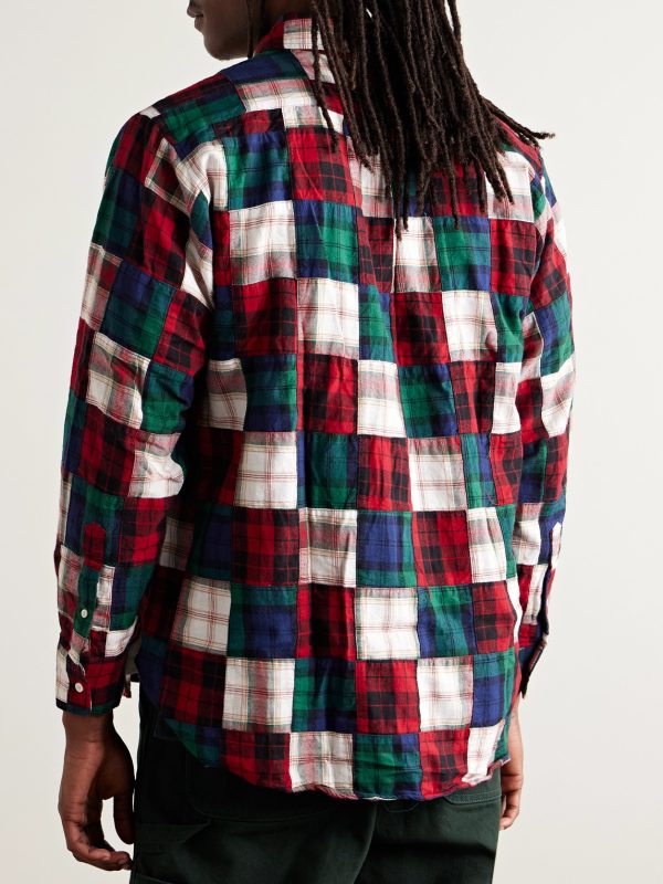 Button-Down Collar Patchworked Checked Wool-Madras Shirt - BK Button-Down Collar Patchworked Checked Wool-Madras Shirt - BK