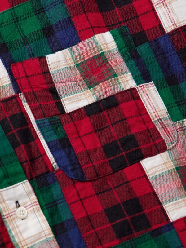 Button-Down Collar Patchworked Checked Wool-Madras Shirt - CU Button-Down Collar Patchworked Checked Wool-Madras Shirt - CU