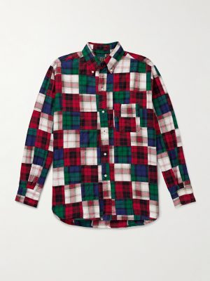 Button-Down Collar Patchworked Checked Wool-Madras Shirt Button-Down Collar Patchworked Checked Wool-Madras Shirt
