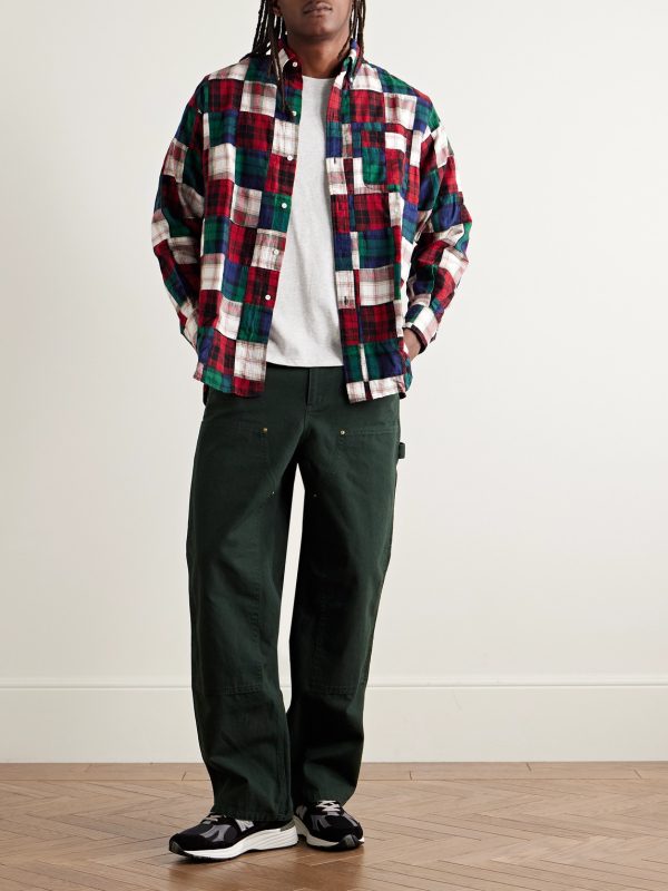 Button-Down Collar Patchworked Checked Wool-Madras Shirt - OU Button-Down Collar Patchworked Checked Wool-Madras Shirt - OU