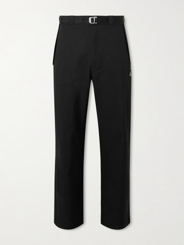 Slim-Fit Straight-Leg Logo-Embroidered Belted Cotton-Blend Twill Trousers