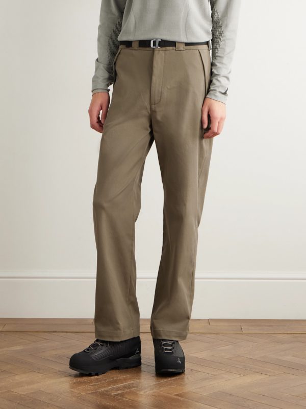 Slim-Fit Straight-Leg Logo-Embroidered Belted Cotton-Blend Twill Trousers - FR