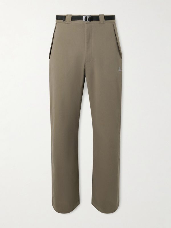 Slim-Fit Straight-Leg Logo-Embroidered Belted Cotton-Blend Twill Trousers
