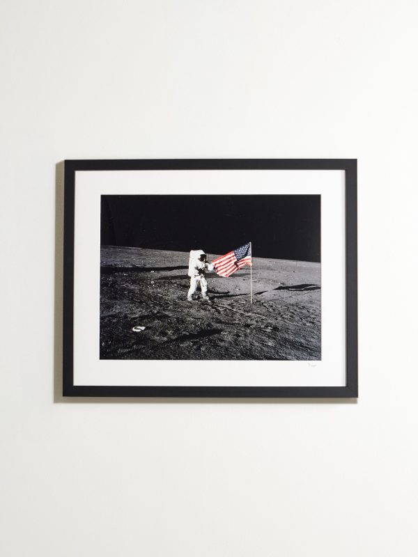 Framed 1969 Apollo 12, Adjusting The Flag Print, 16" x 20" Framed 1969 Apollo 12, Adjusting The Flag Print, 16" x 20"