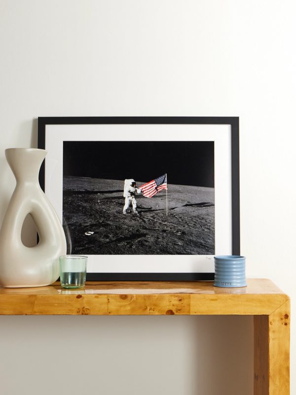 Framed 1969 Apollo 12, Adjusting The Flag Print, 16" x 20" - OU Framed 1969 Apollo 12, Adjusting The Flag Print, 16" x 20" - OU