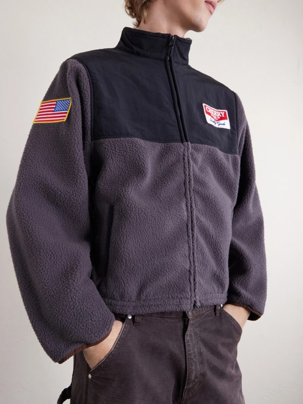 Cropped Logo-Appliquéd Shell-Panelled Fleece Jacket - FR
