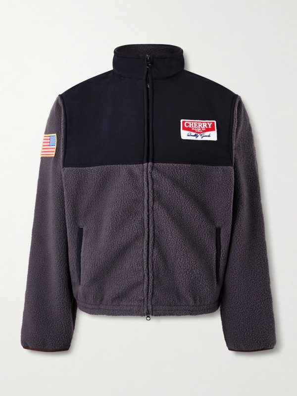 Cropped Logo-Appliquéd Shell-Panelled Fleece Jacket