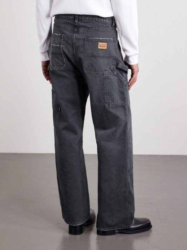 Wide-Leg Double-Knee Distressed Jeans - BK