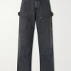 Wide-Leg Double-Knee Distressed Jeans