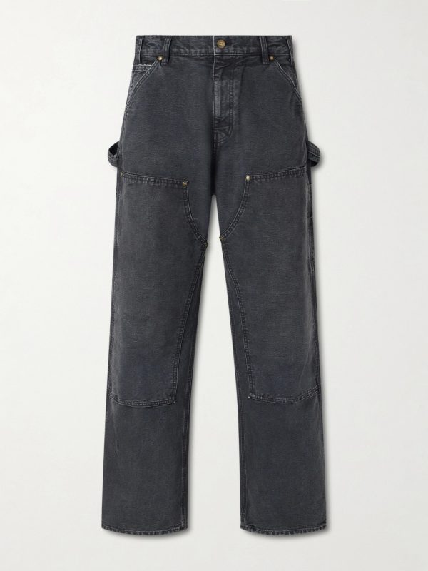 Wide-Leg Double-Knee Distressed Jeans
