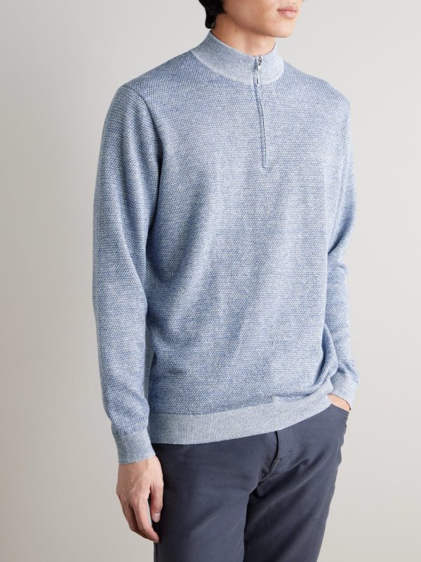 Barlow Merino Wool, Linen and Cotton-Blend Half-Zip Sweater - FR Barlow Merino Wool, Linen and Cotton-Blend Half-Zip Sweater - FR