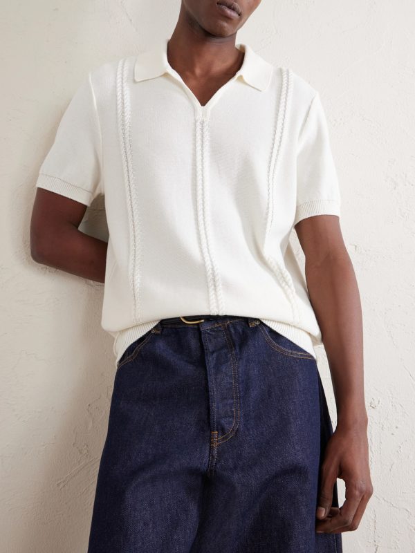Cable-Knit Cotton Polo Shirt - CU Cable-Knit Cotton Polo Shirt - CU