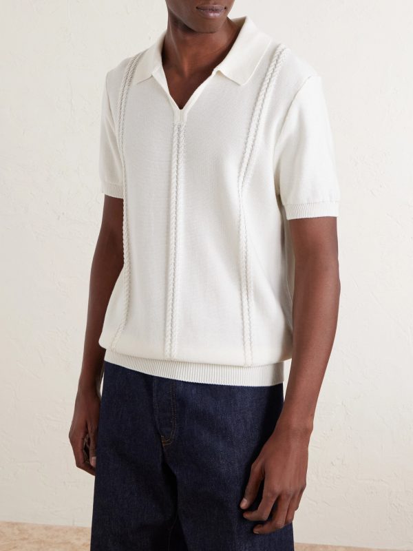 Cable-Knit Cotton Polo Shirt - FR Cable-Knit Cotton Polo Shirt - FR