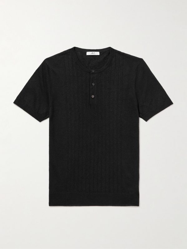 Pointelle-Knit Linen and Cotton-Blend Henley T-Shirt Pointelle-Knit Linen and Cotton-Blend Henley T-Shirt