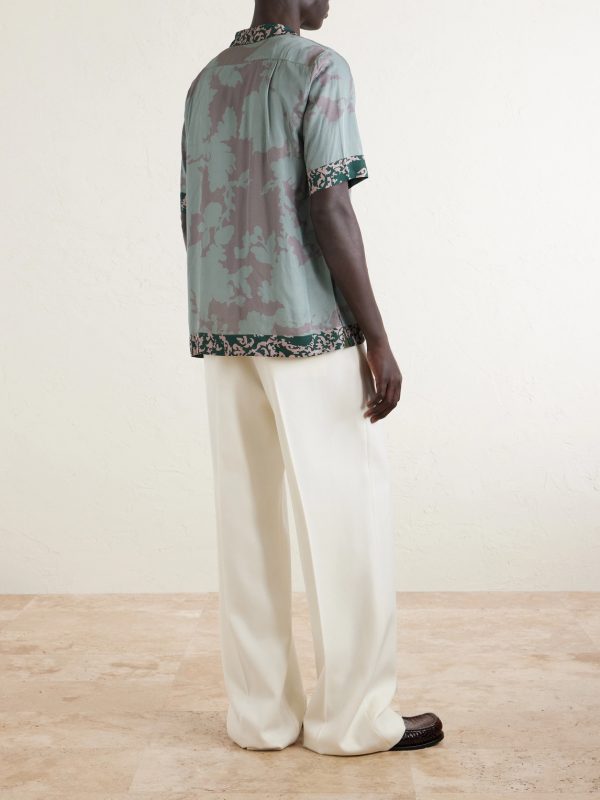 Camp-Collar Printed Satin Shirt - BK Camp-Collar Printed Satin Shirt - BK
