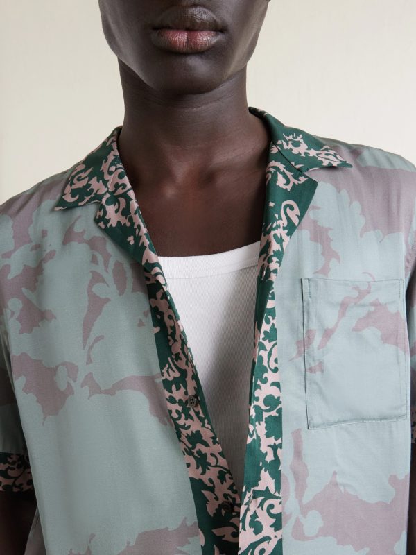 Camp-Collar Printed Satin Shirt - CU Camp-Collar Printed Satin Shirt - CU