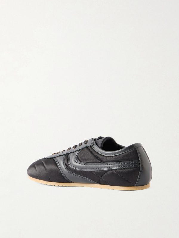 Leather-Trimmed Quilted Satin Sneakers - BK Leather-Trimmed Quilted Satin Sneakers - BK