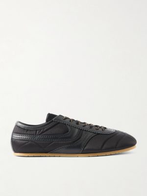 Leather-Trimmed Quilted Satin Sneakers