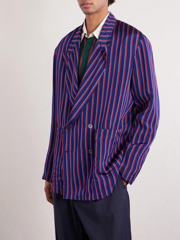 Double-Breasted Striped Twill Blazer - FR Double-Breasted Striped Twill Blazer - FR