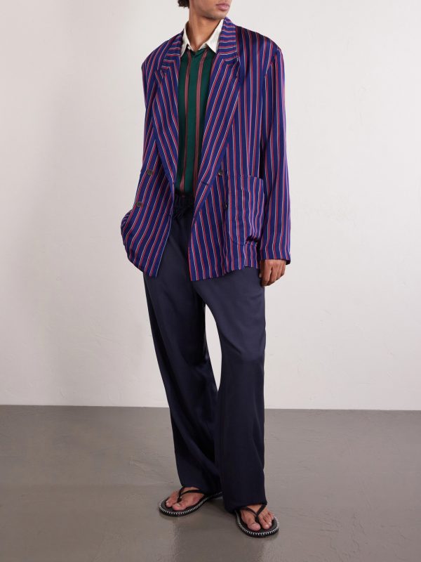 Double-Breasted Striped Twill Blazer - OU Double-Breasted Striped Twill Blazer - OU